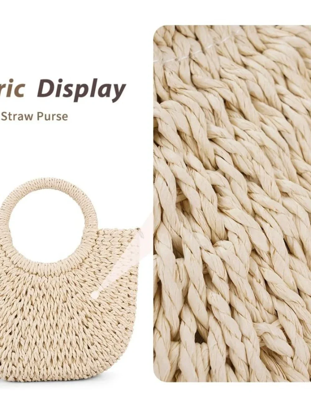 Straw Crochet Hobo Bag for Women, Handmade Purse with Top Handle Woven Half Moon_4
